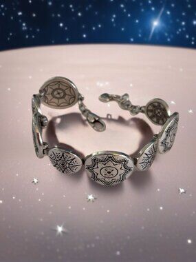 BRIGHTON Concho Link Bracelet Etched Silver Plated Native Southwest Style 7.5"